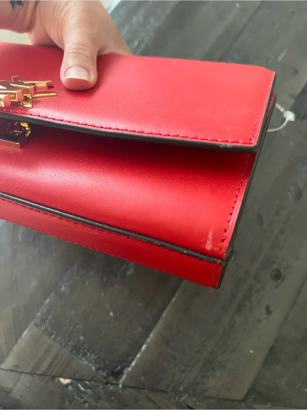 Michael Kors Red Leather MK Logo Clutch Wallet Crossbody Bag